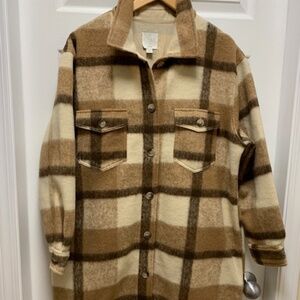 JOIE Long Plaid Shacket in neutral earth tones; Sz XL; NWOT
